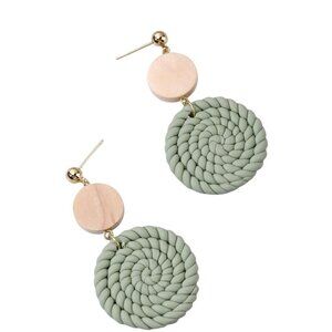 Woven Wonder Dangle Earrings Rattan Fashion Boho Jewelry, Minty Green